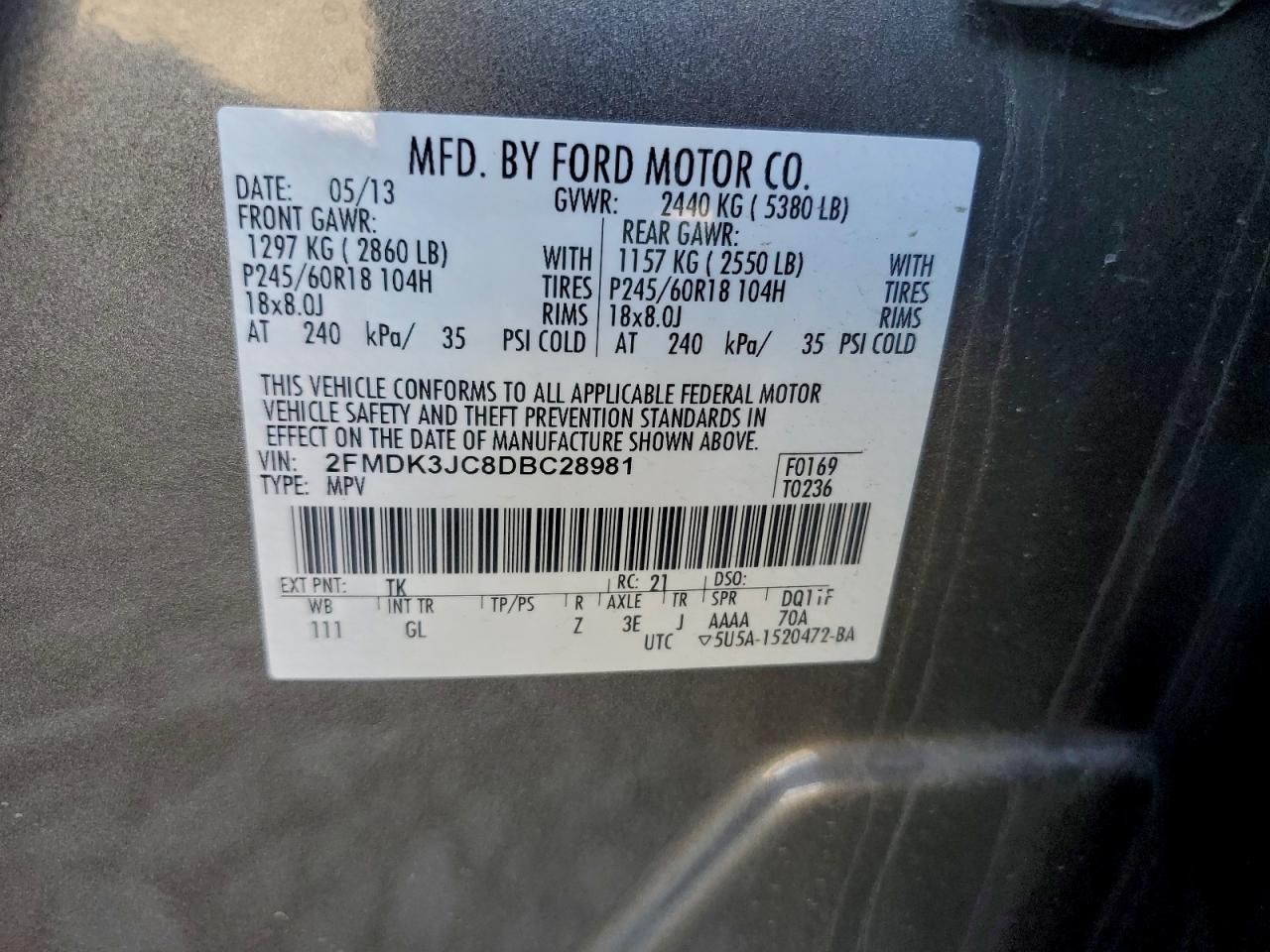 2013 FORD EDGE SEL photo 13