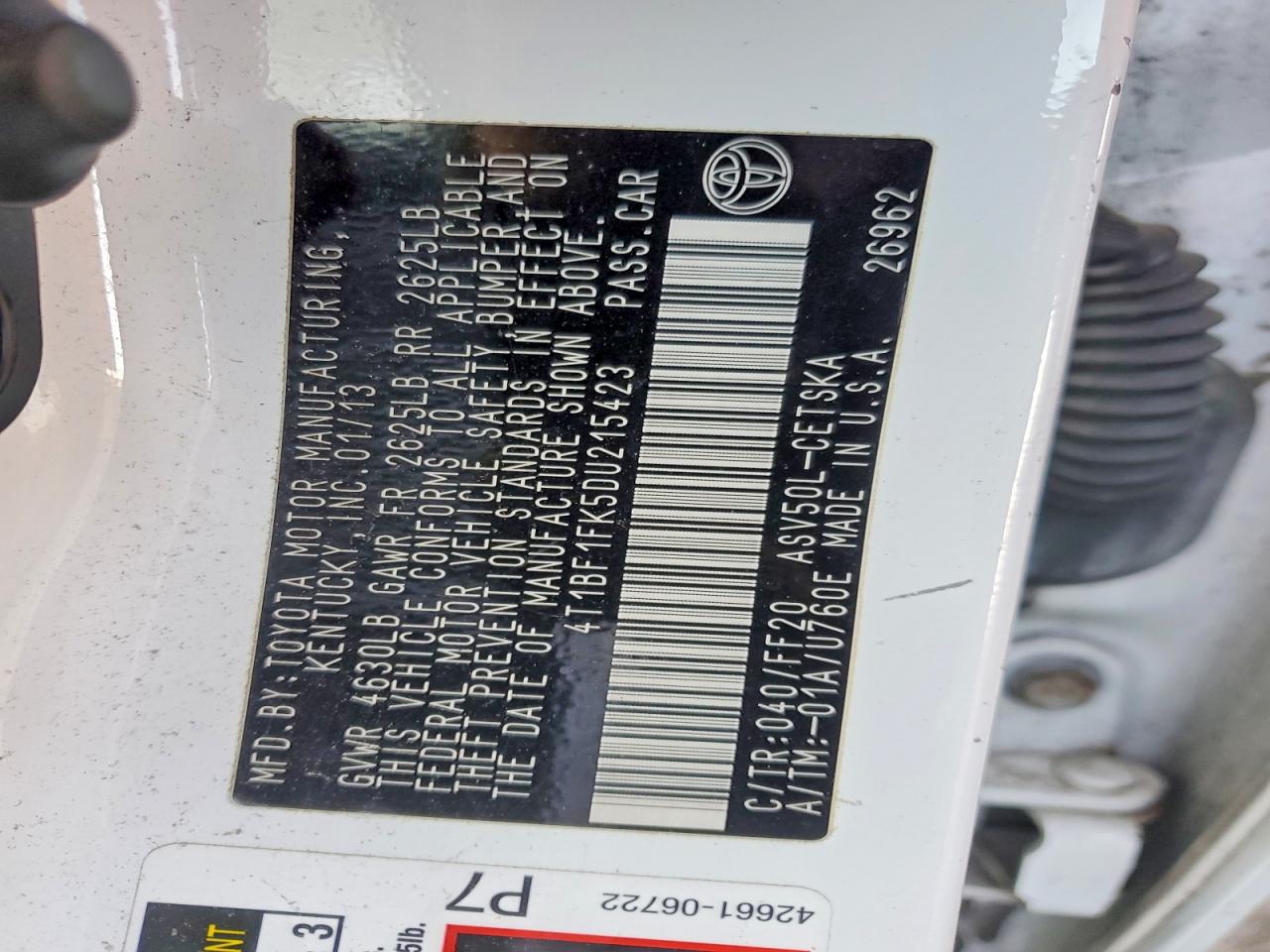 2013 TOYOTA CAMRY L photo 13