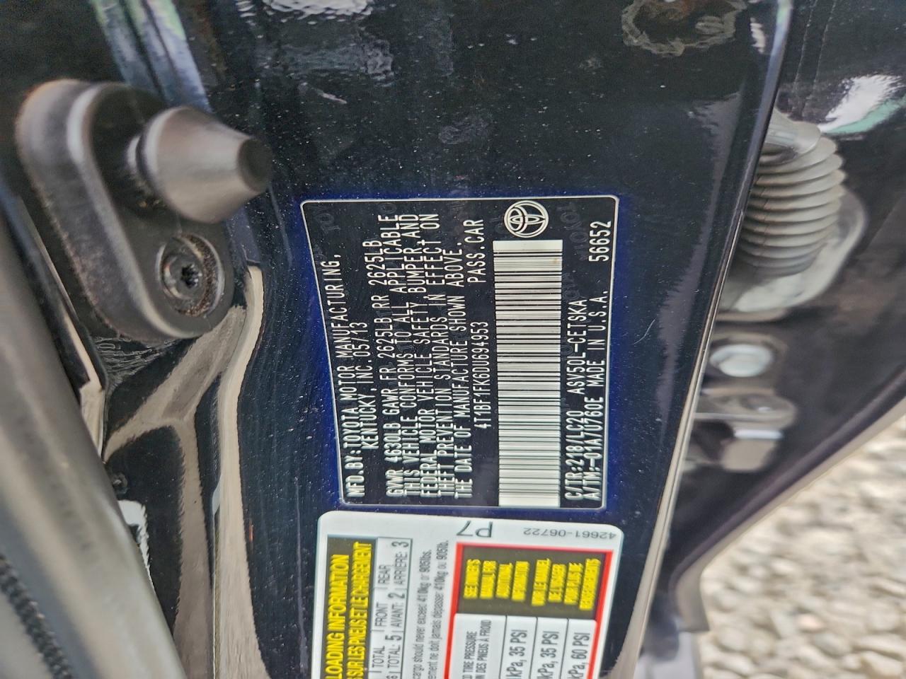2013 TOYOTA CAMRY L photo 12