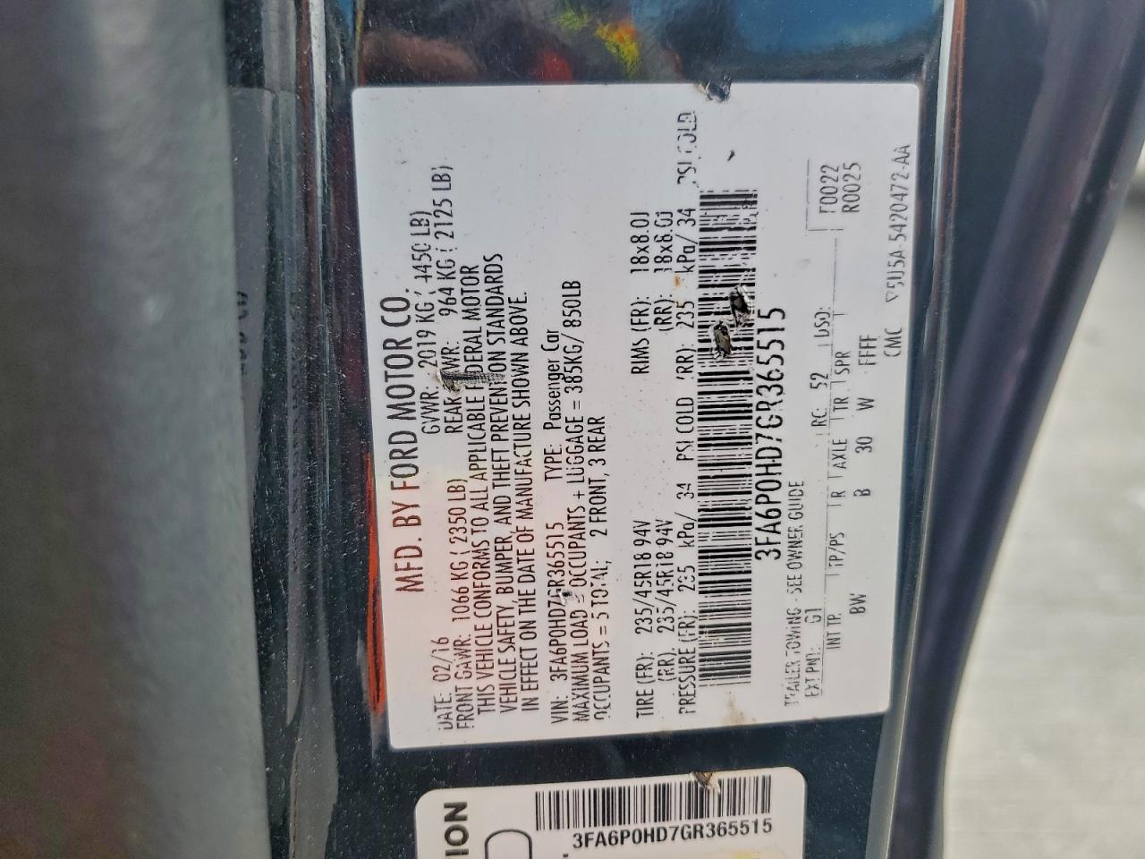 2016 FORD FUSION SE photo 12
