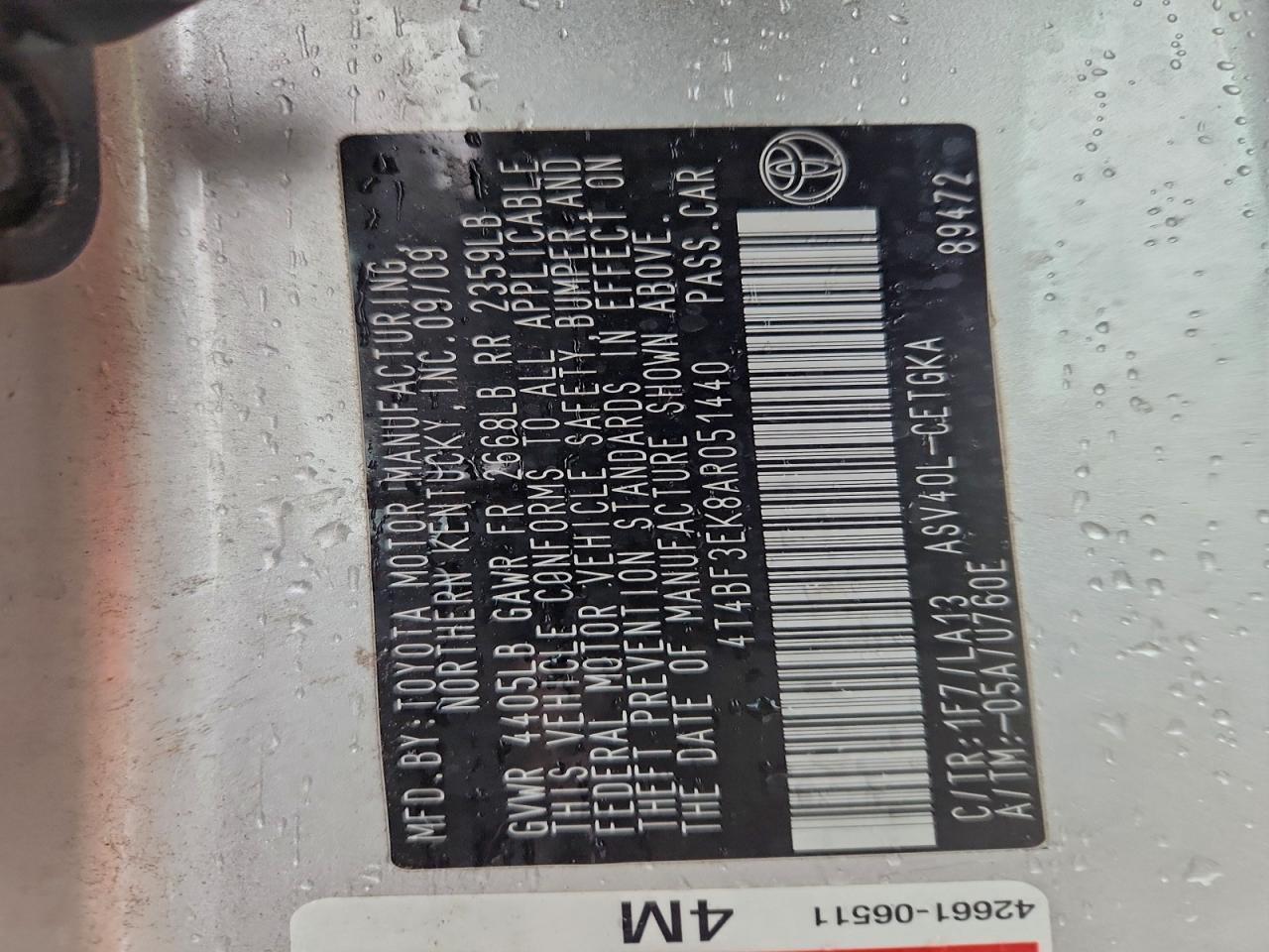 2010 TOYOTA CAMRY BASE photo 12