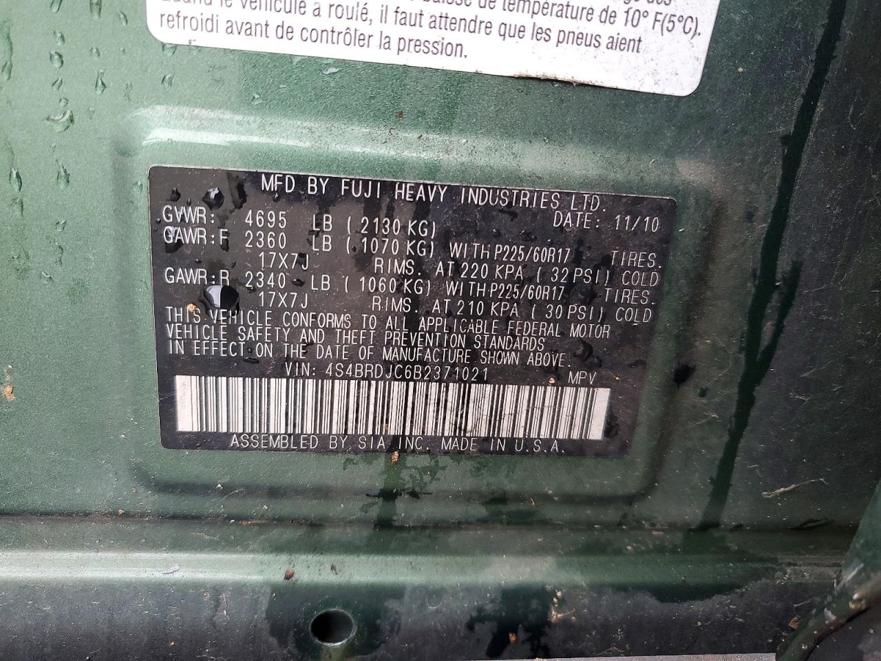 2011 SUBARU OUTBACK 3.6R LIMITED photo 13