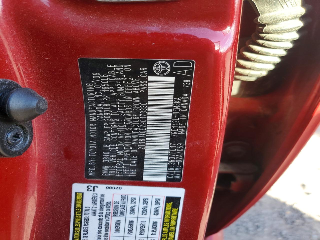 2009 TOYOTA COROLLA BASE photo 12