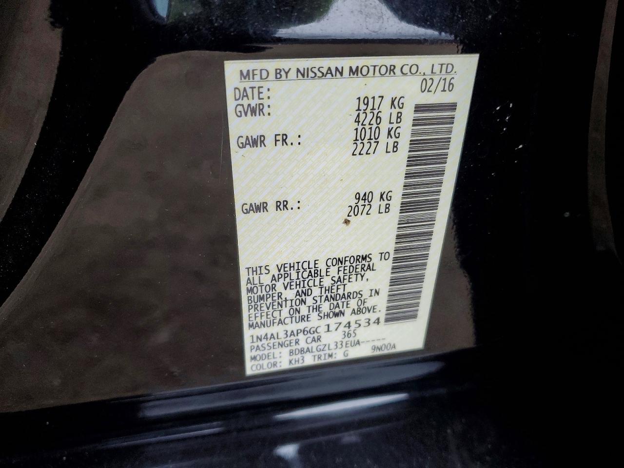 2016 NISSAN ALTIMA 2.5 photo 12