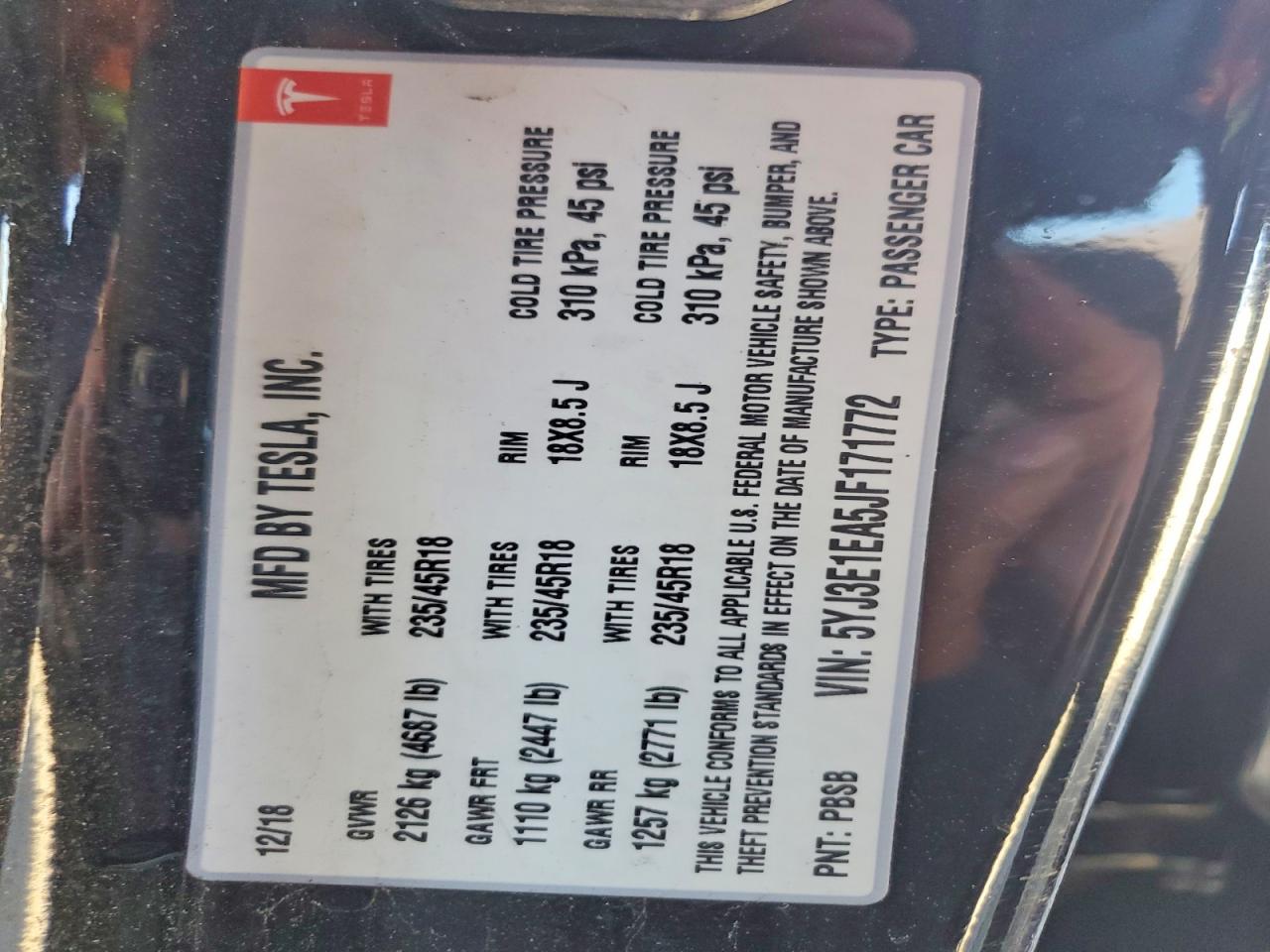 2018 TESLA MODEL 3 photo 23