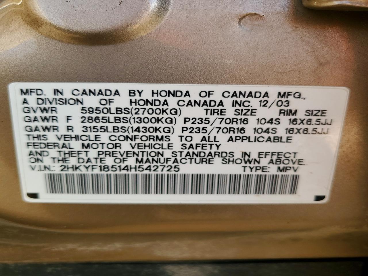 2004 HONDA PILOT EXL photo 34