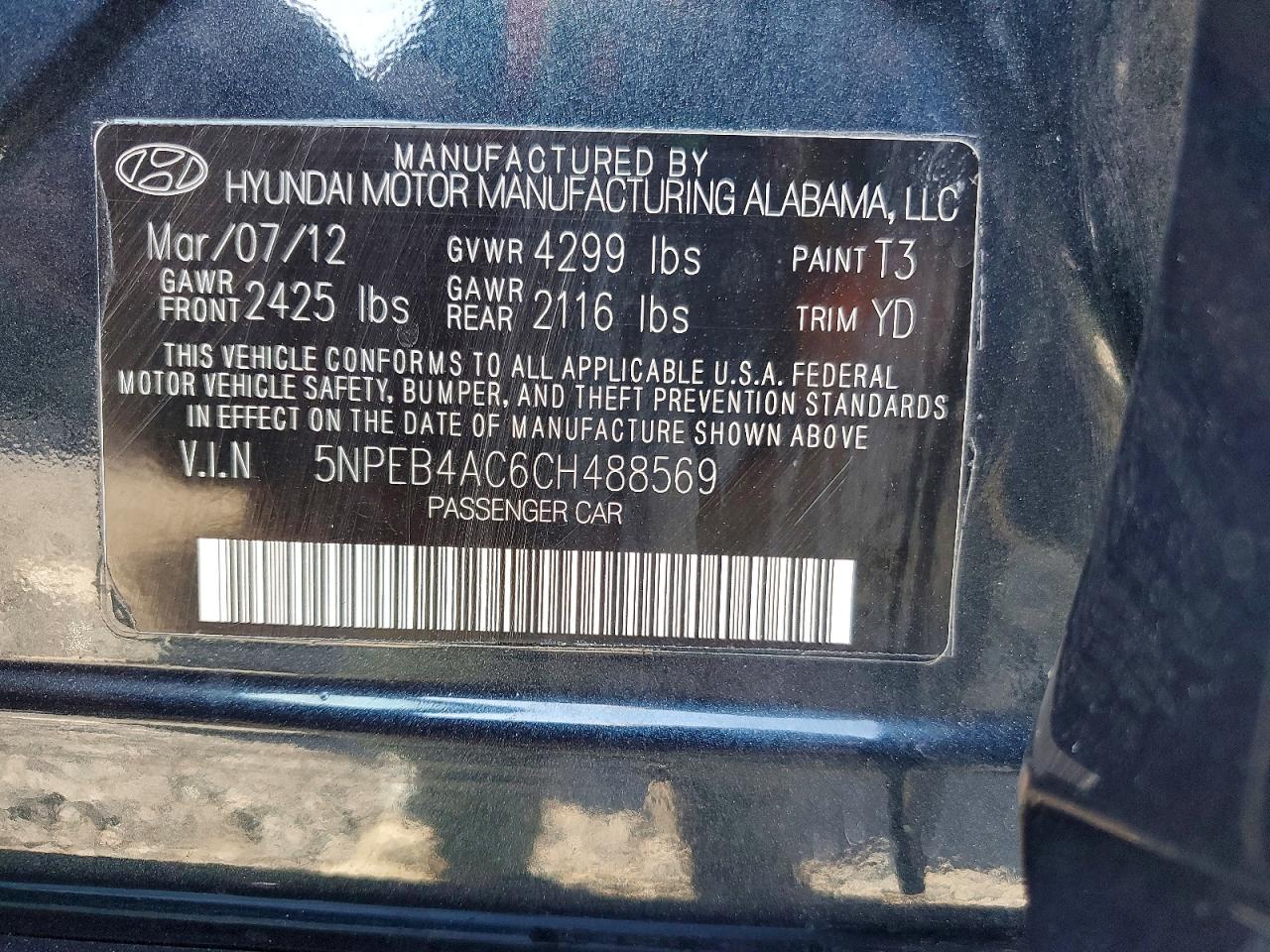 2012 HYUNDAI SONATA GLS photo 34