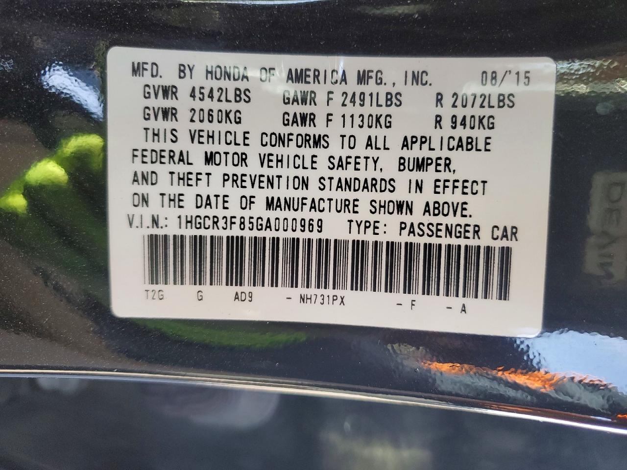 2016 HONDA ACCORD EXL photo 13