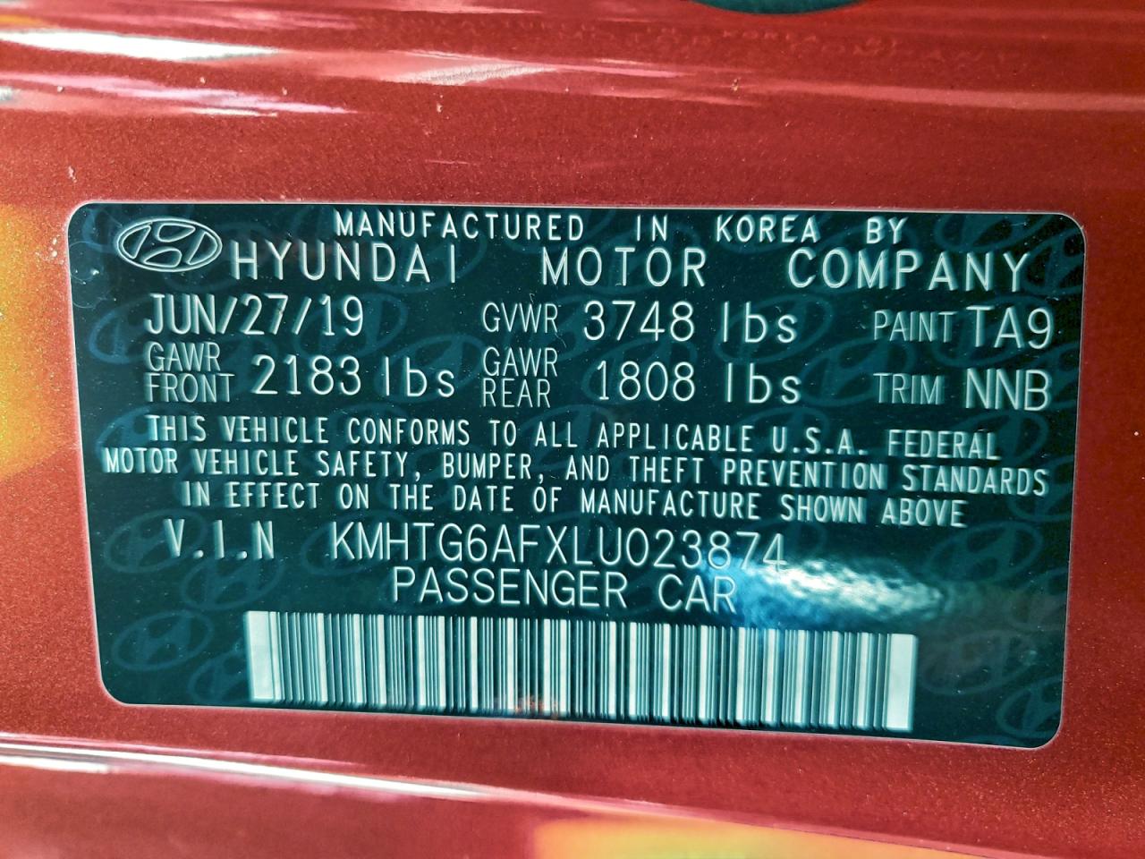 2020 HYUNDAI VELOSTER BASE photo 12