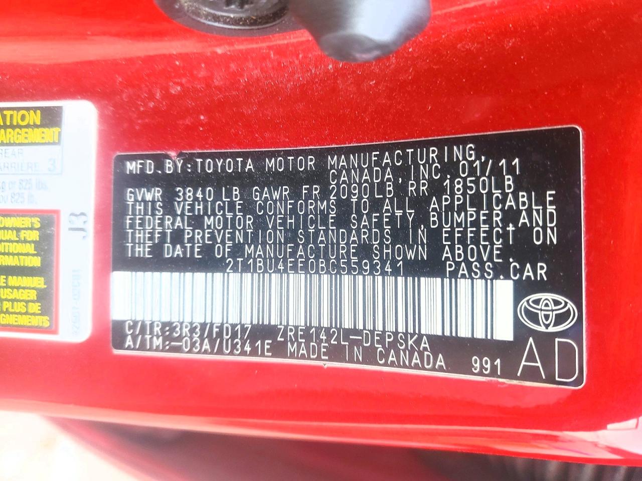 2011 TOYOTA COROLLA BASE photo 13