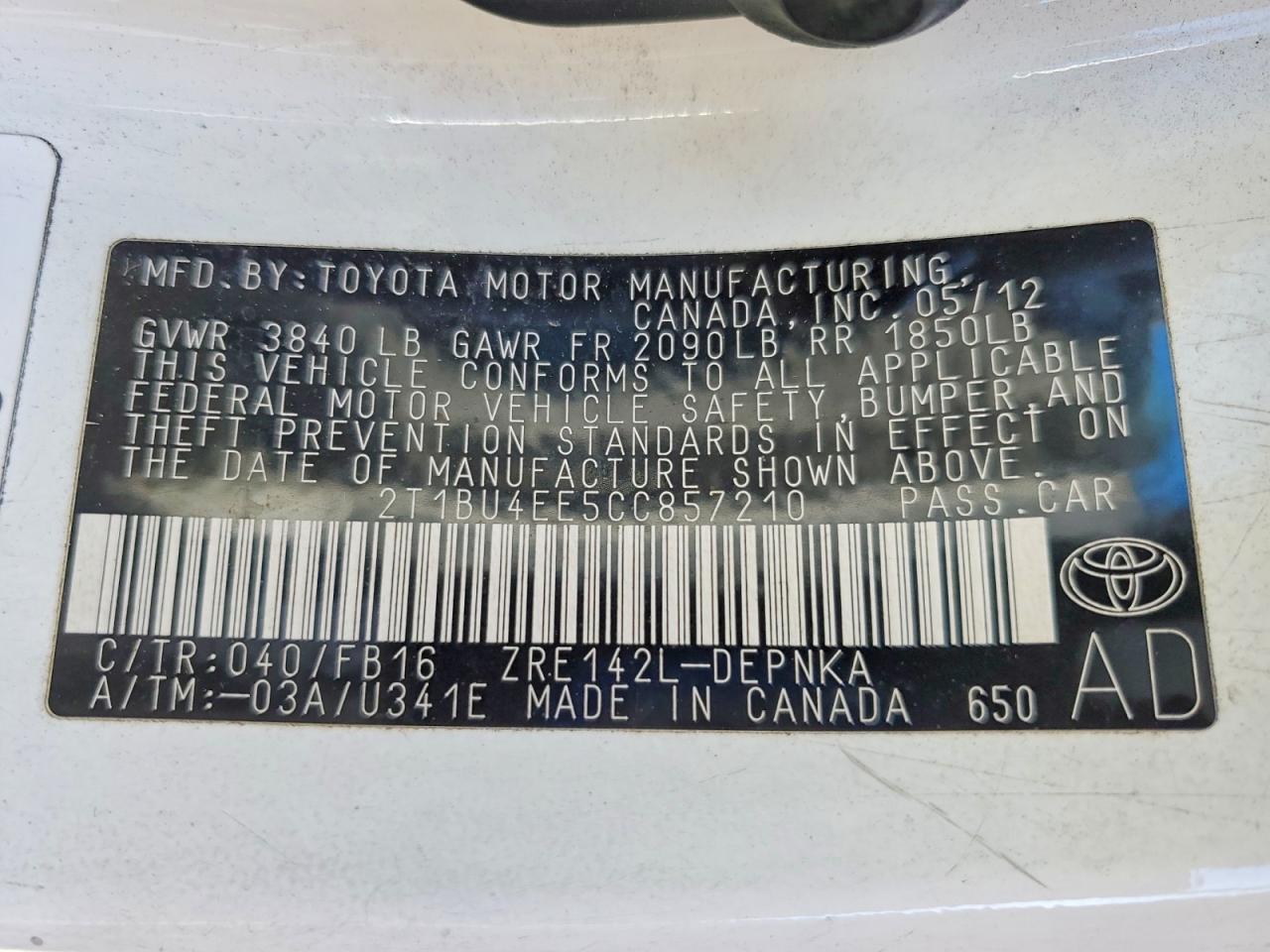 2012 TOYOTA COROLLA BASE photo 34