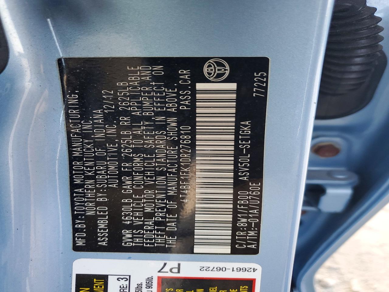 2013 TOYOTA CAMRY L photo 12