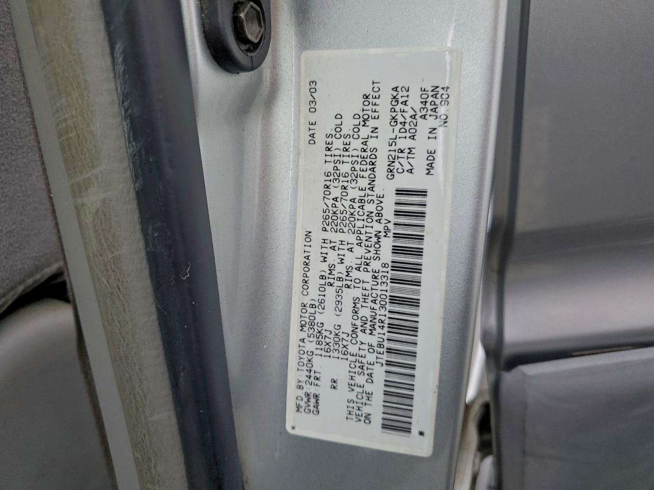 2003 TOYOTA 4RUNNER SR5 photo 13