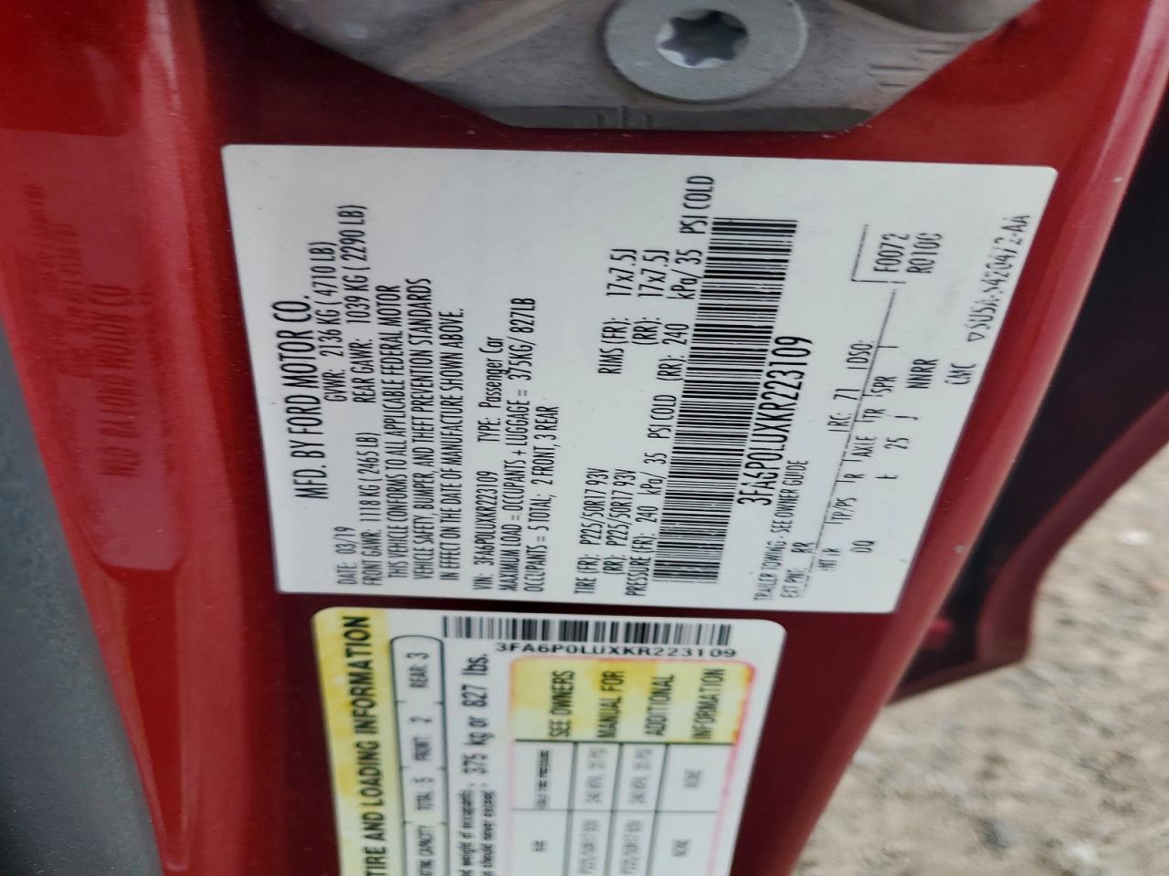 2019 FORD FUSION SE photo 13