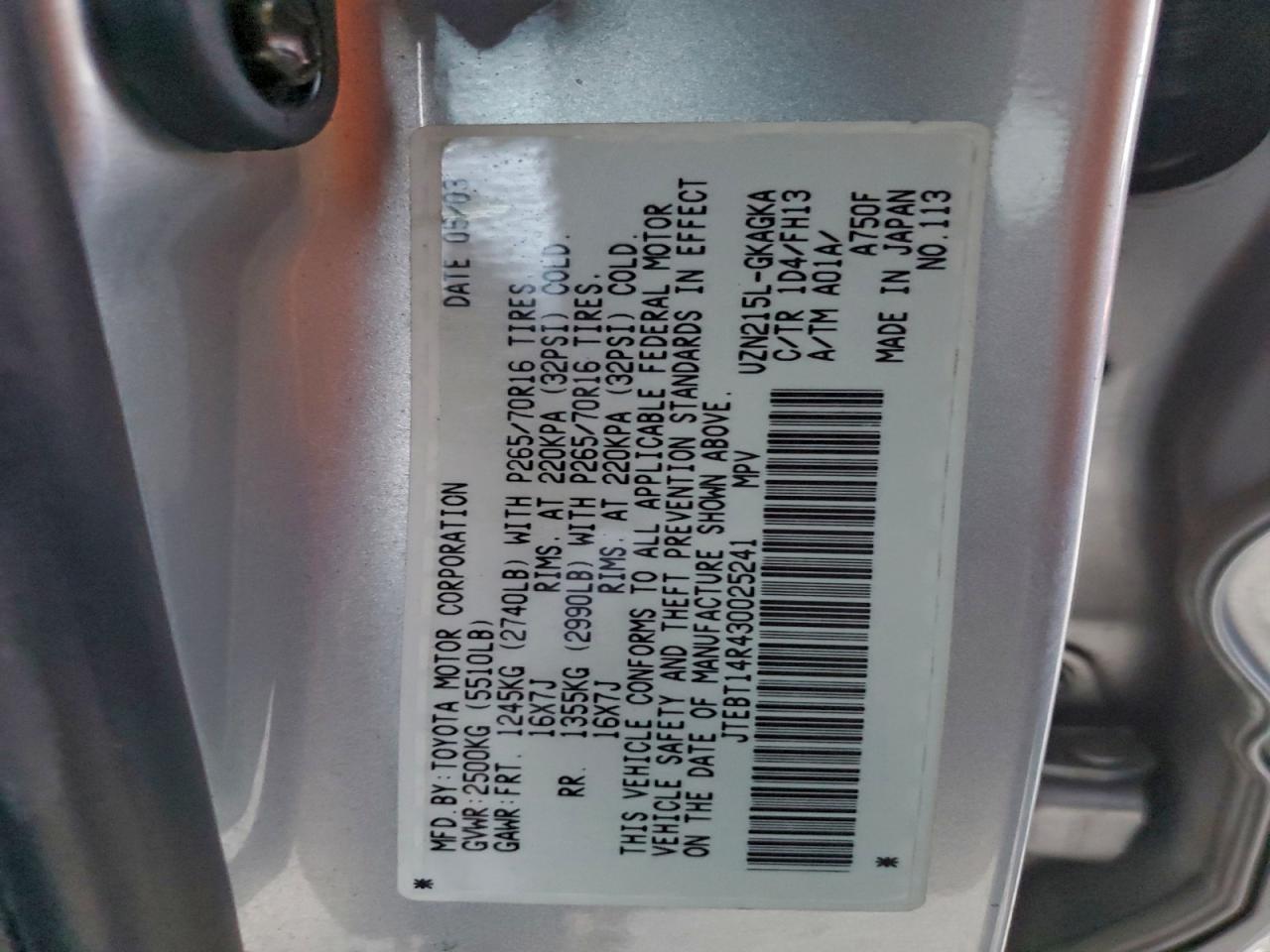 2003 TOYOTA 4RUNNER SR5 photo 25