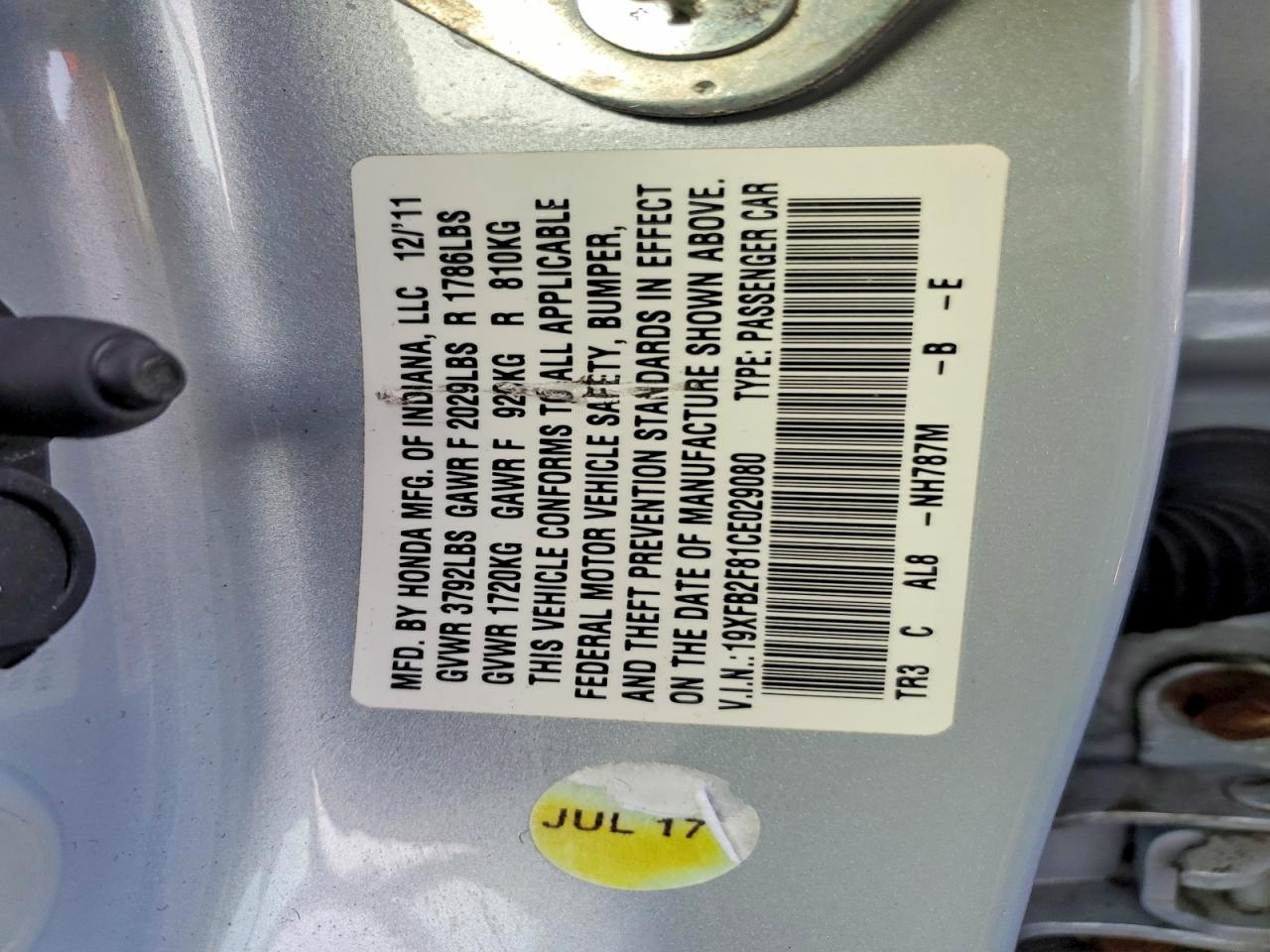 2012 HONDA CIVIC EX photo 12