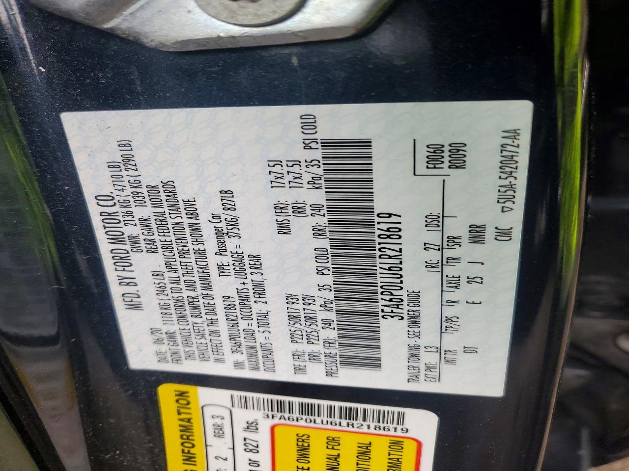 2020 FORD FUSION SE photo 12