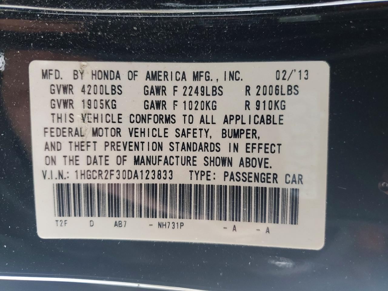 2013 HONDA ACCORD LX photo 12