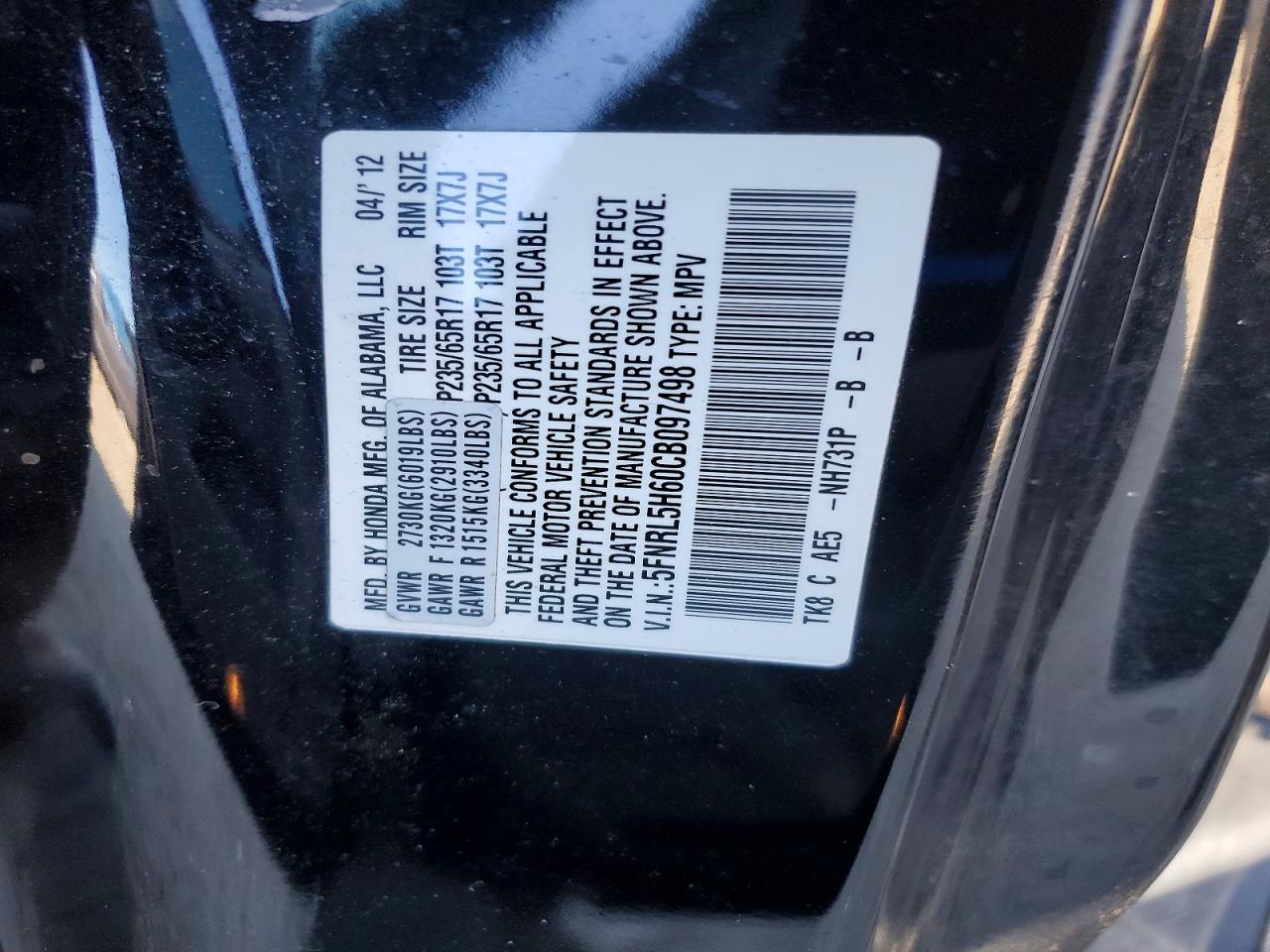 2012 HONDA ODYSSEY EXL photo 25