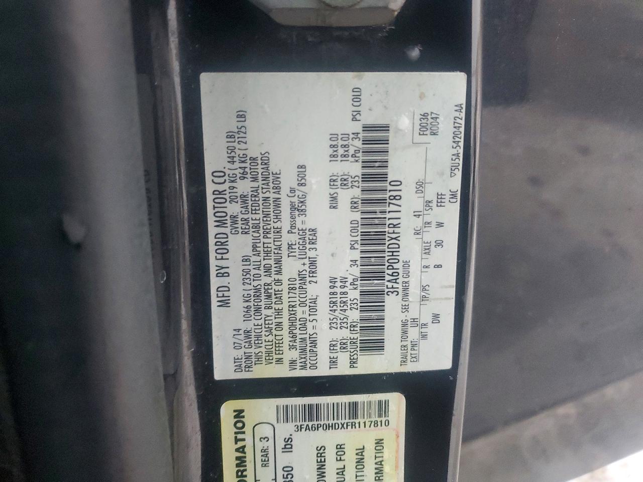 2015 FORD FUSION SE photo 13