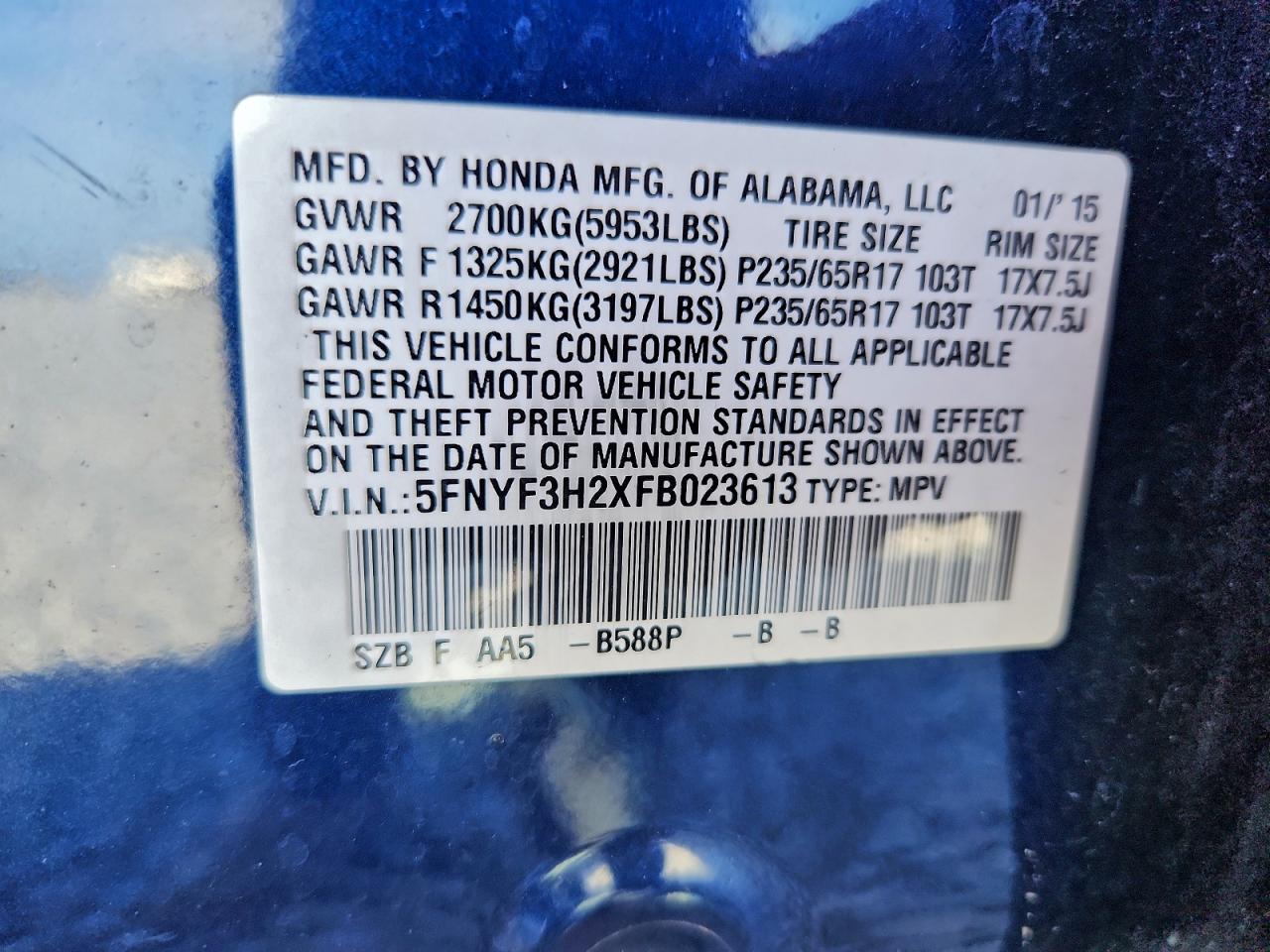 2015 HONDA PILOT LX photo 25