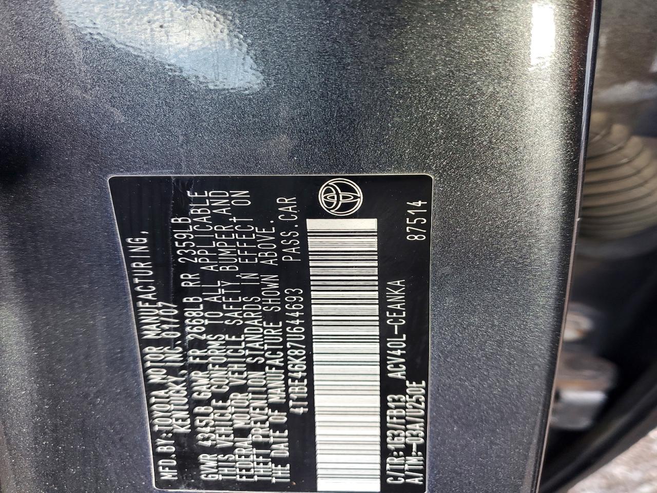 2007 TOYOTA CAMRY CE photo 12