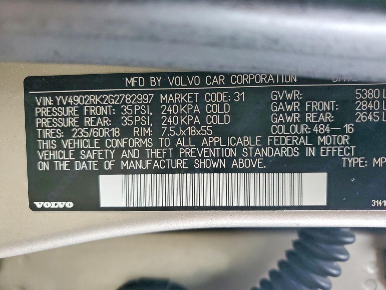 2016 VOLVO XC60 T6 PREMIER photo 12