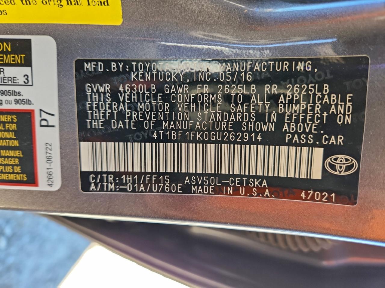 2016 TOYOTA CAMRY LE photo 12
