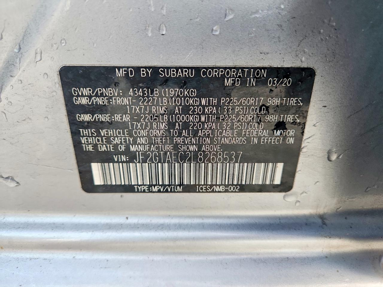 2020 SUBARU CROSSTREK PREMIUM photo 25