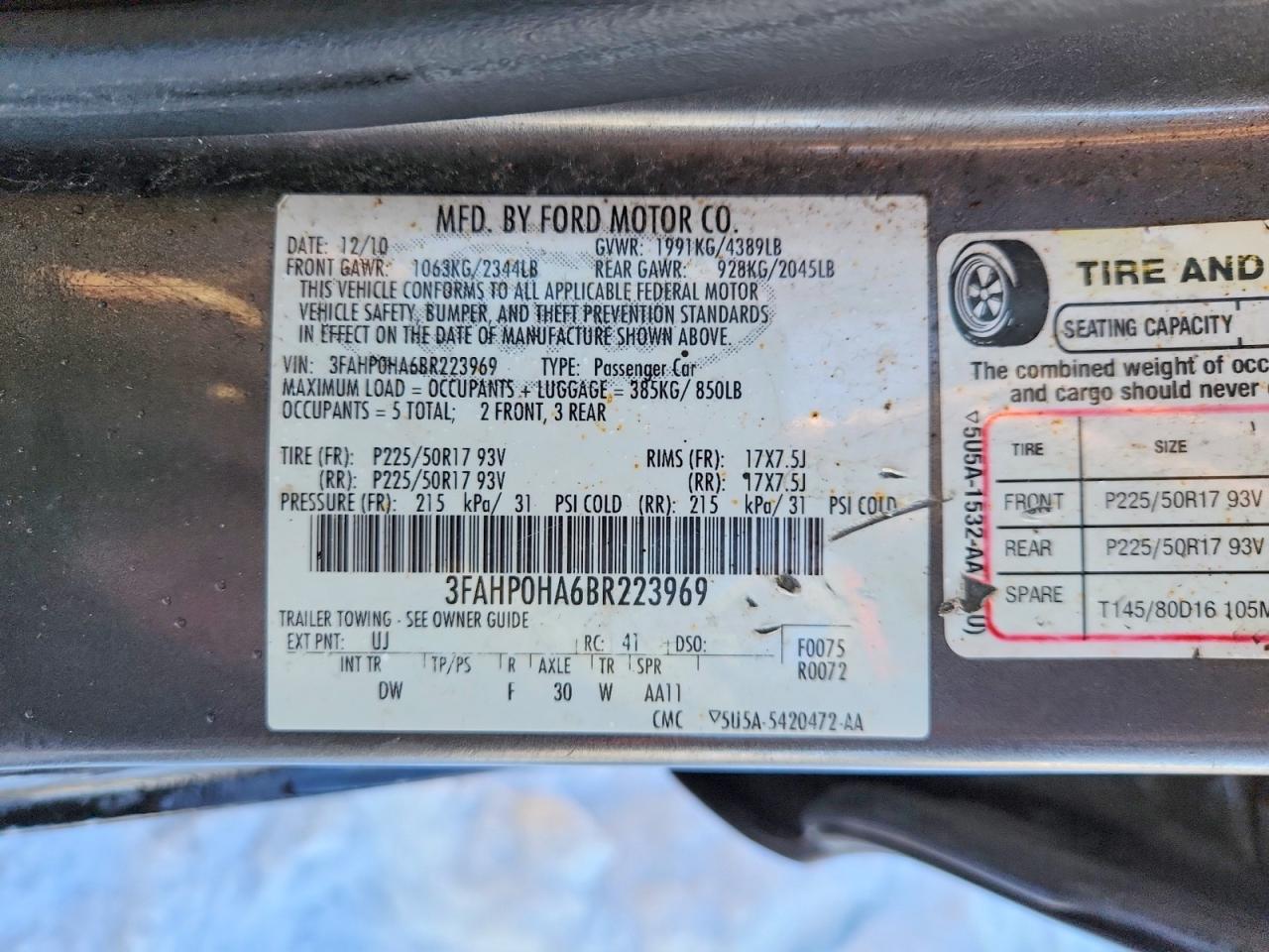 2011 FORD FUSION SE photo 12