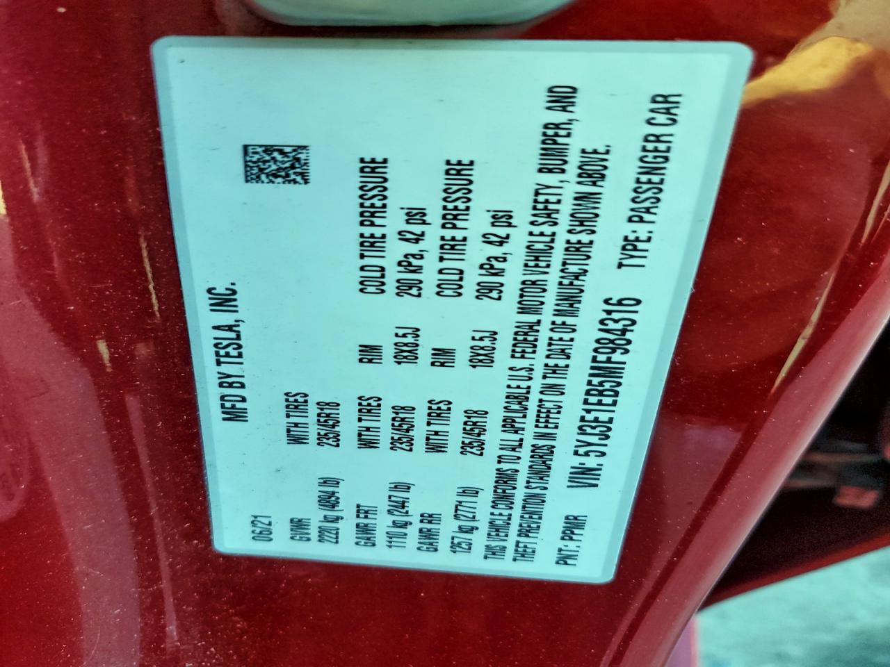 2021 TESLA MODEL 3 photo 12