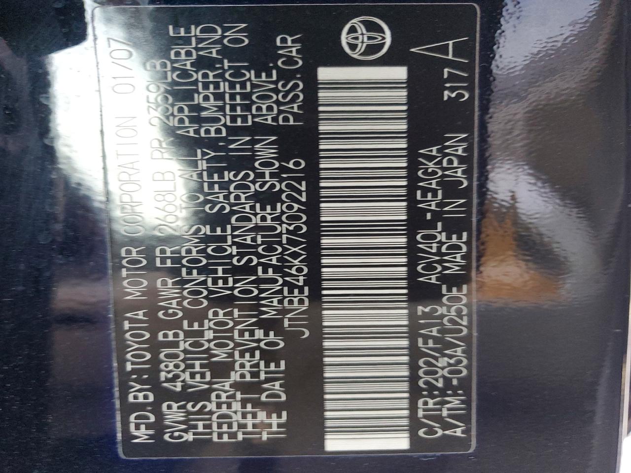 2007 TOYOTA CAMRY CE photo 34