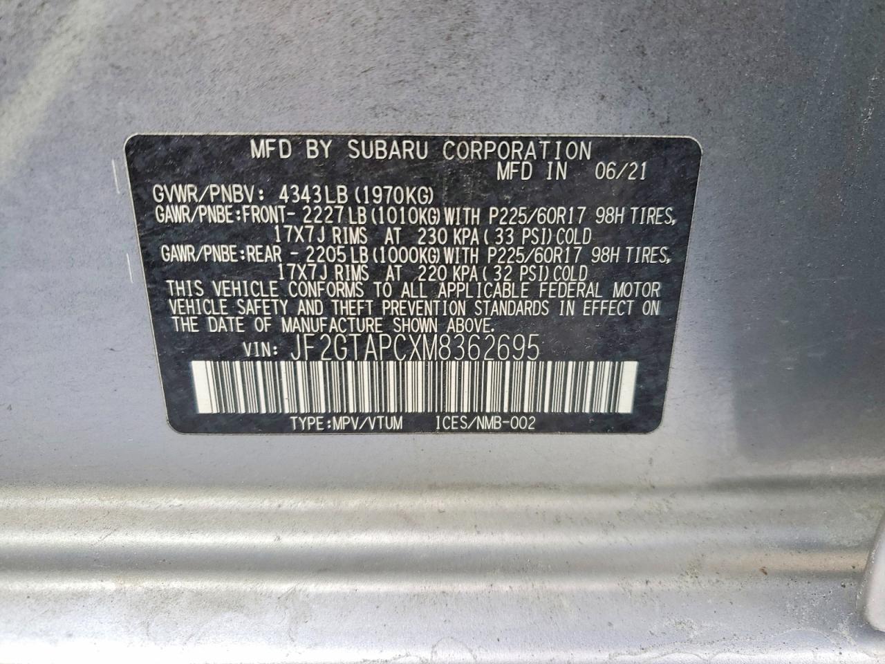 2021 SUBA CROSSTREK photo 12