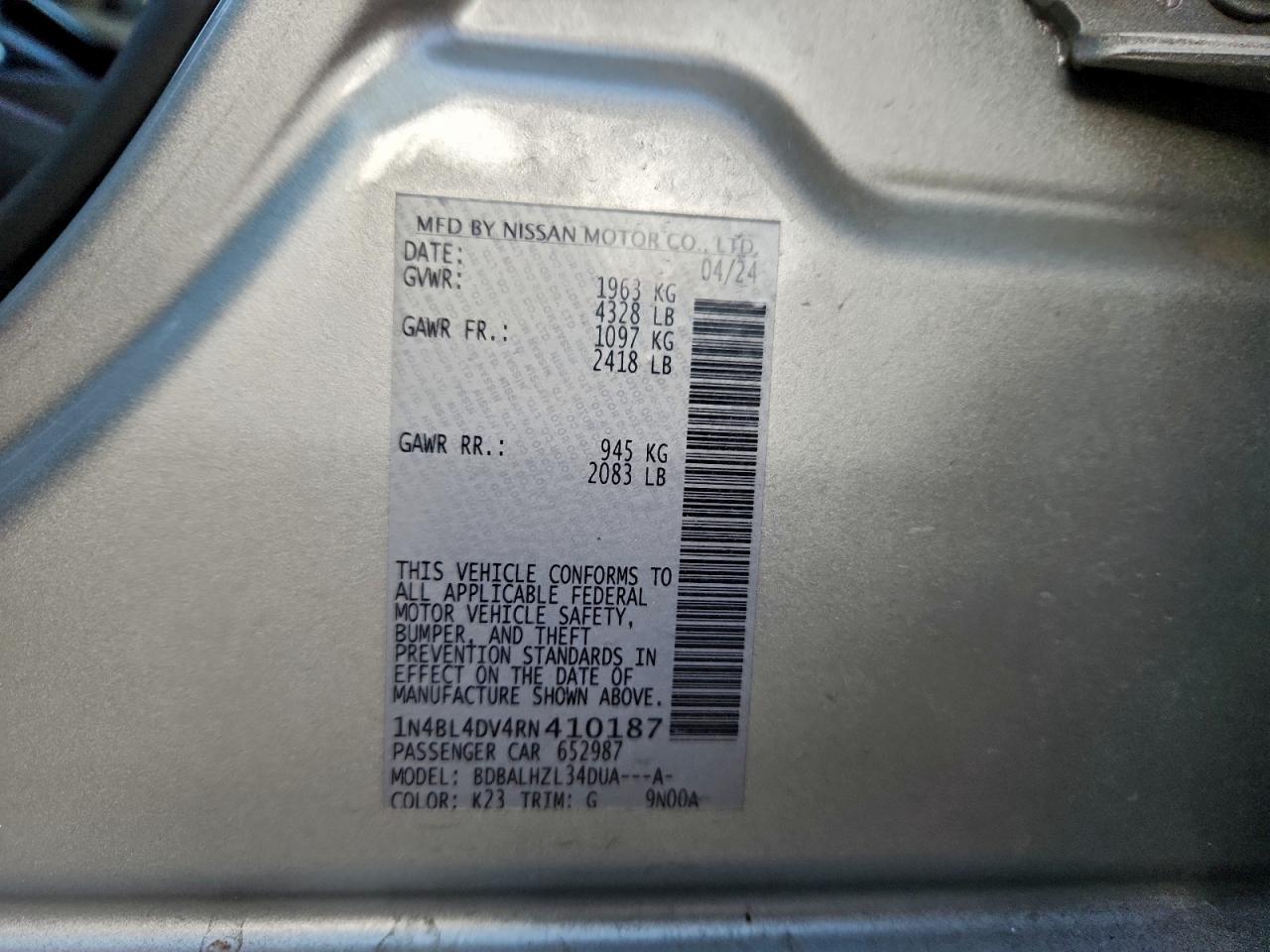 2024 NISSAN ALTIMA SV photo 12