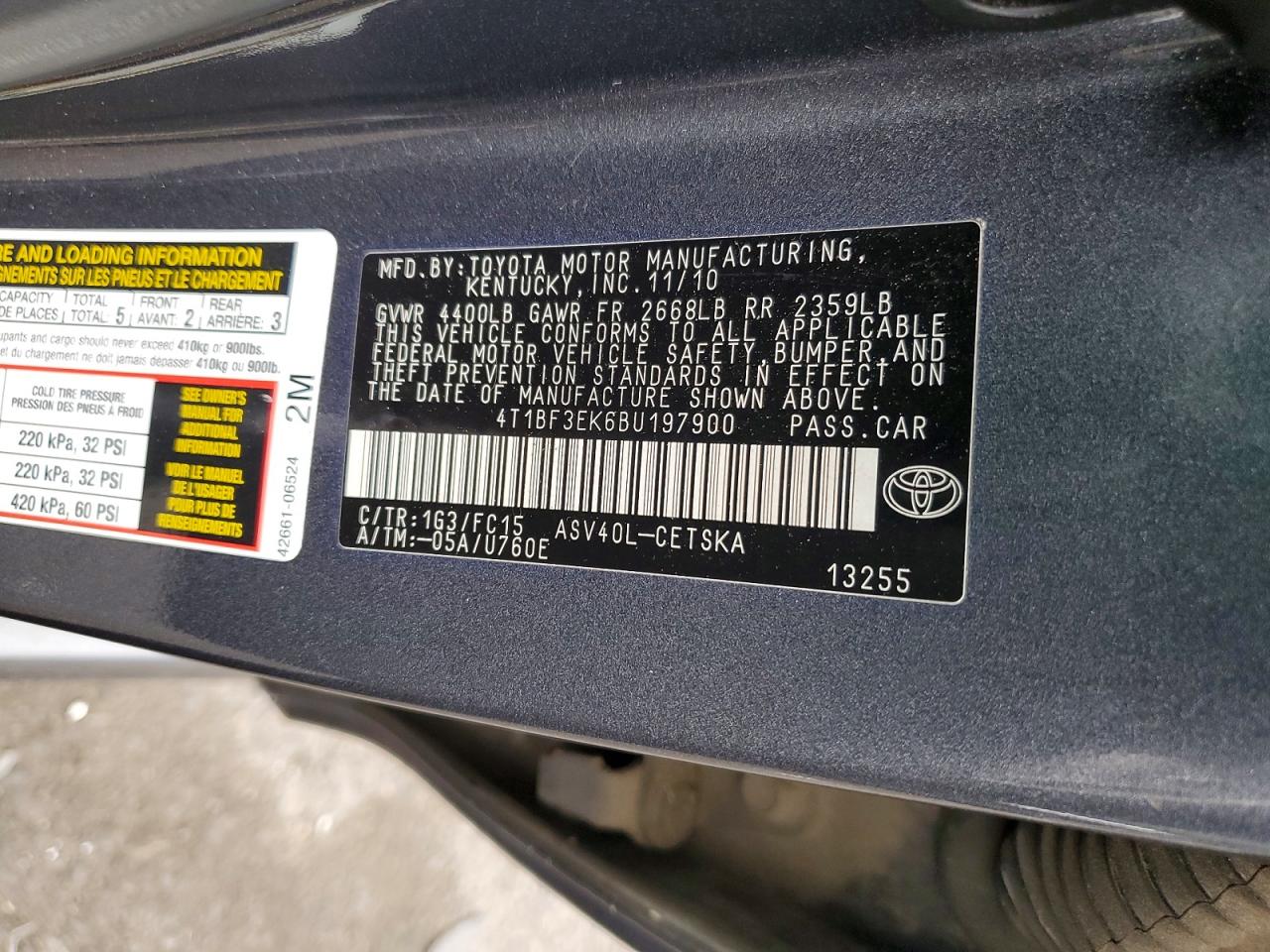 2011 TOYOTA CAMRY BASE photo 45
