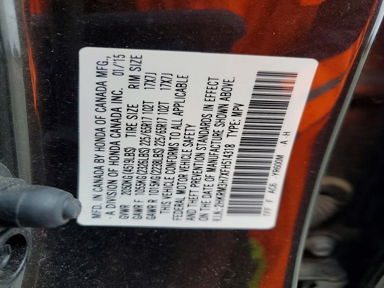 2015 HONDA CR-V EXL photo 12