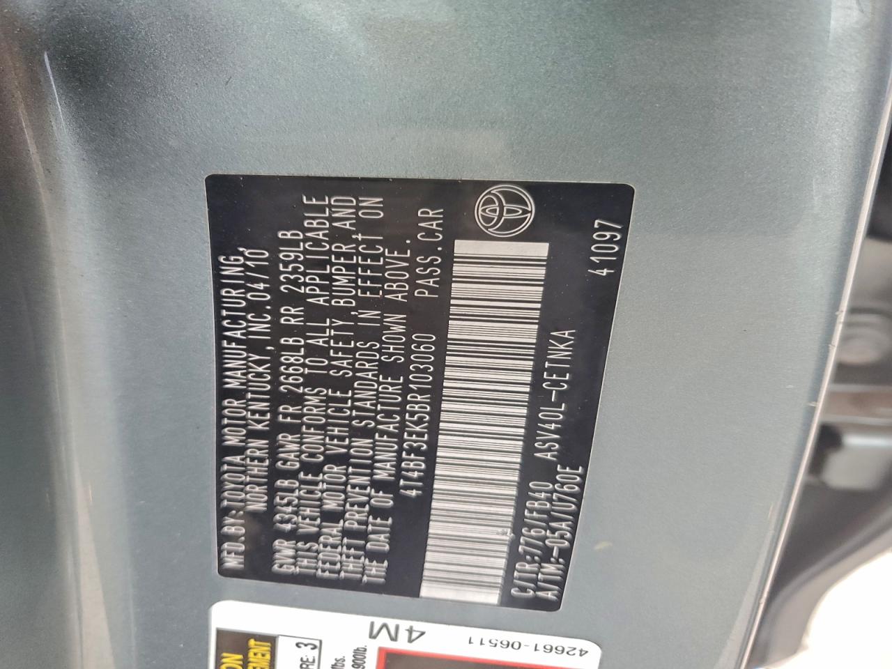 2011 TOYOTA CAMRY BASE photo 12