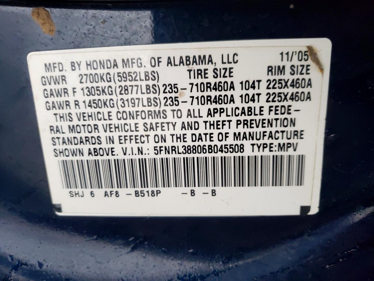 2006 HONDA ODYSSEY TOURING photo 13