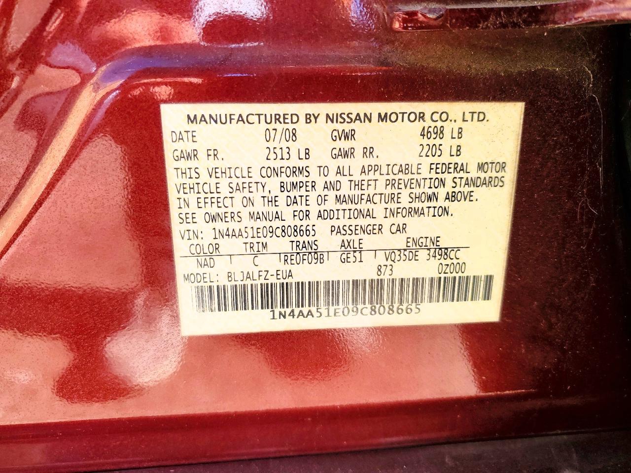 2009 NISSAN MAXIMA S photo 13