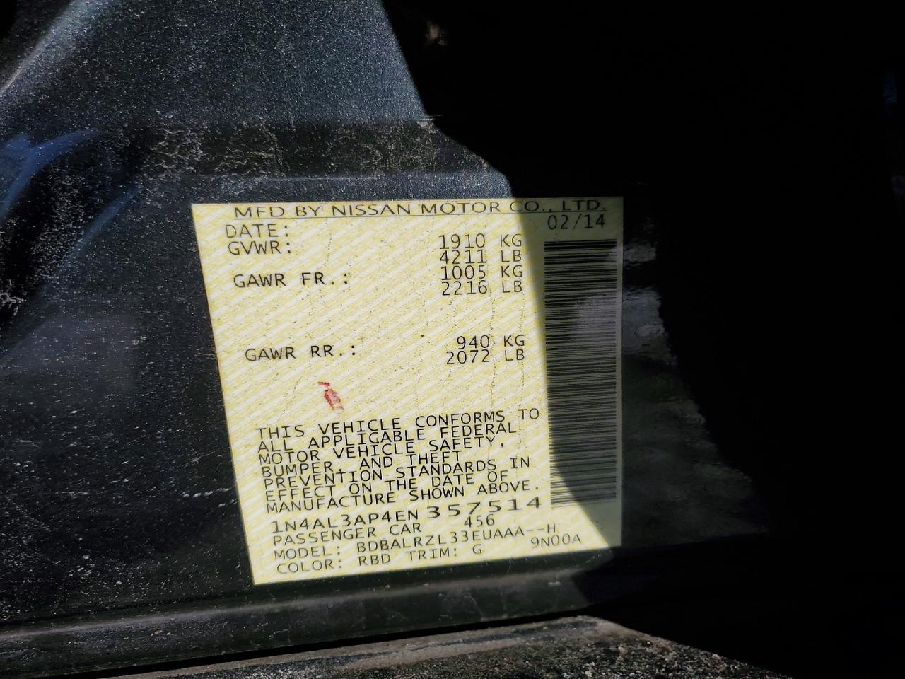 2014 NISSAN ALTIMA 2.5 photo 12