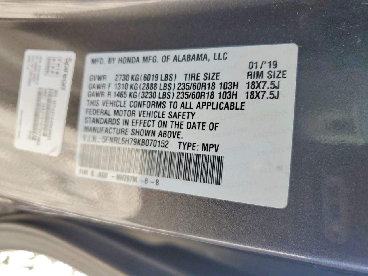 2019 HONDA ODYSSEY EXL photo 25