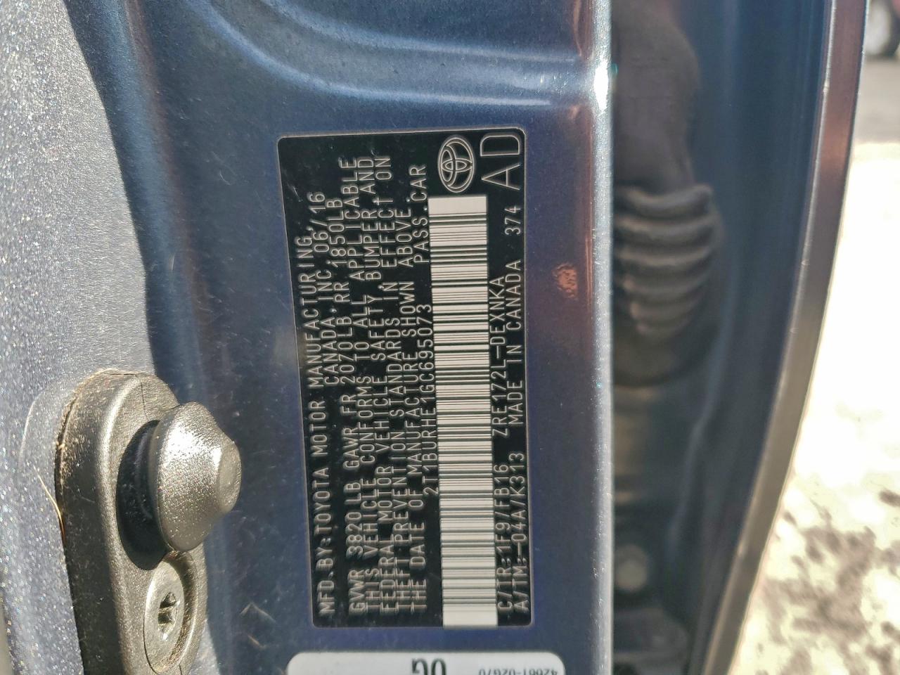 2016 TOYOTA COROLLA L photo 12