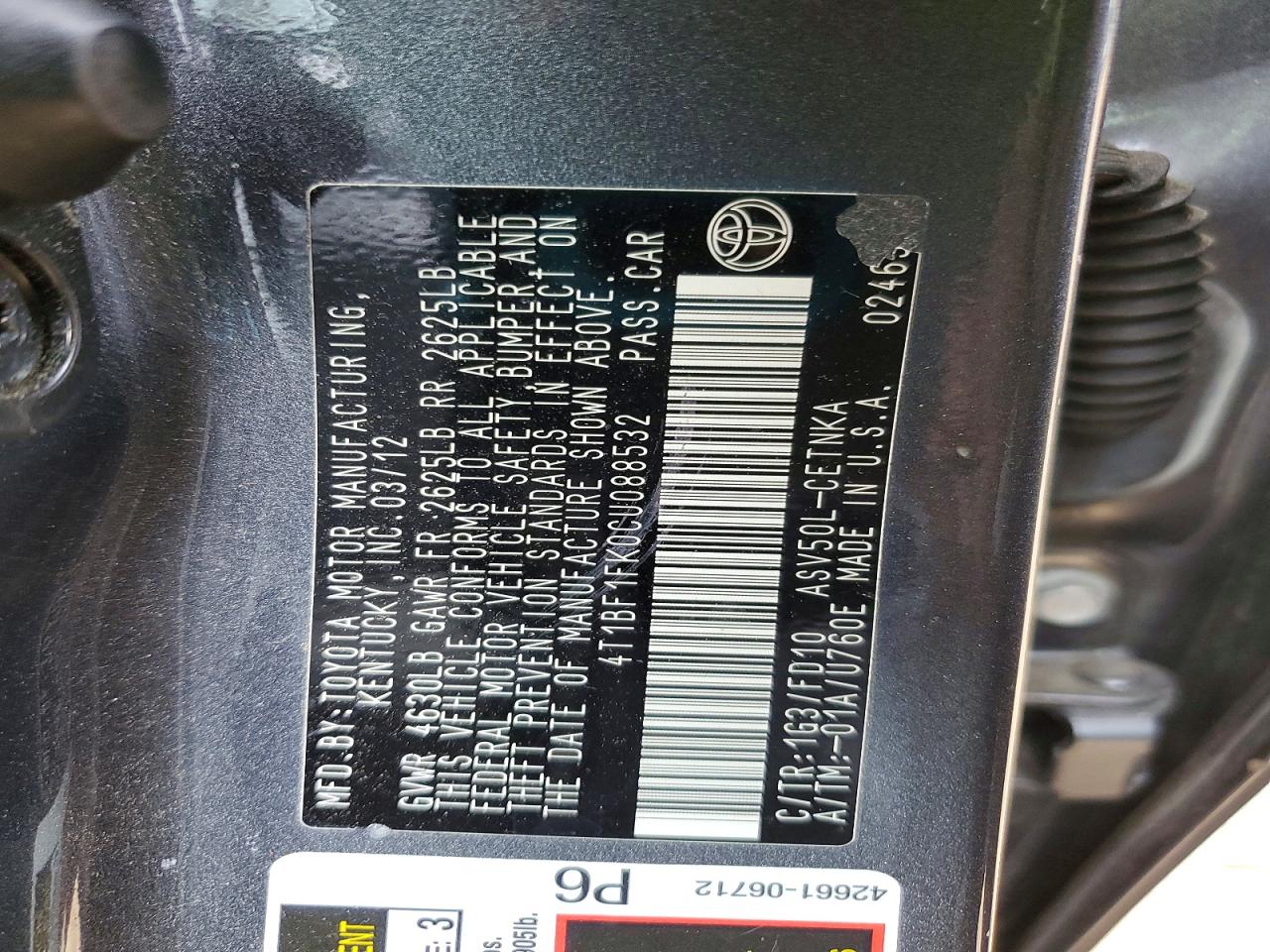 2012 TOYOTA CAMRY BASE photo 34