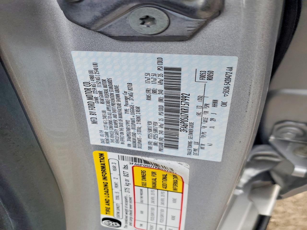 2019 FORD FUSION TITANIUM photo 12
