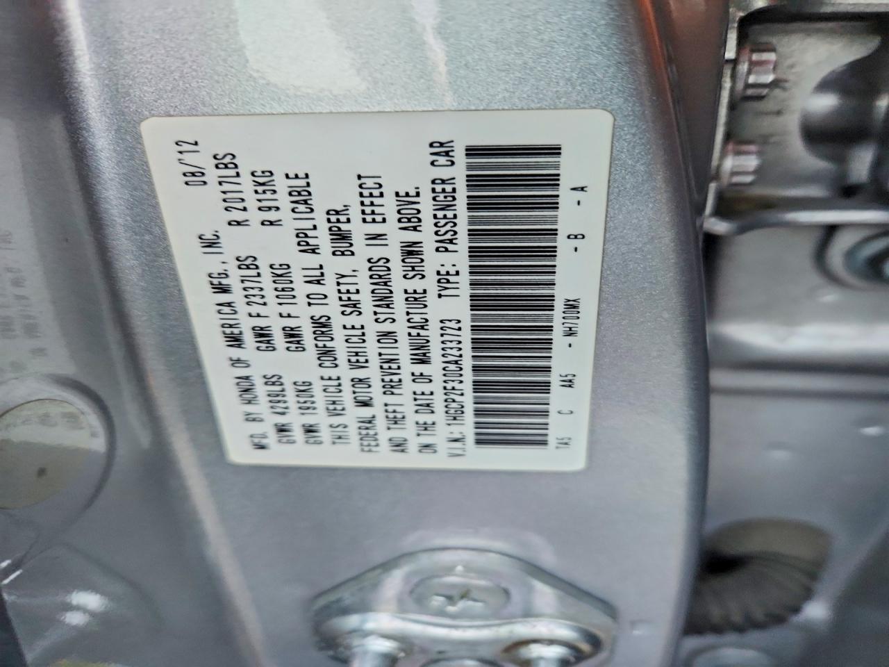 2012 HONDA ACCORD LX photo 13