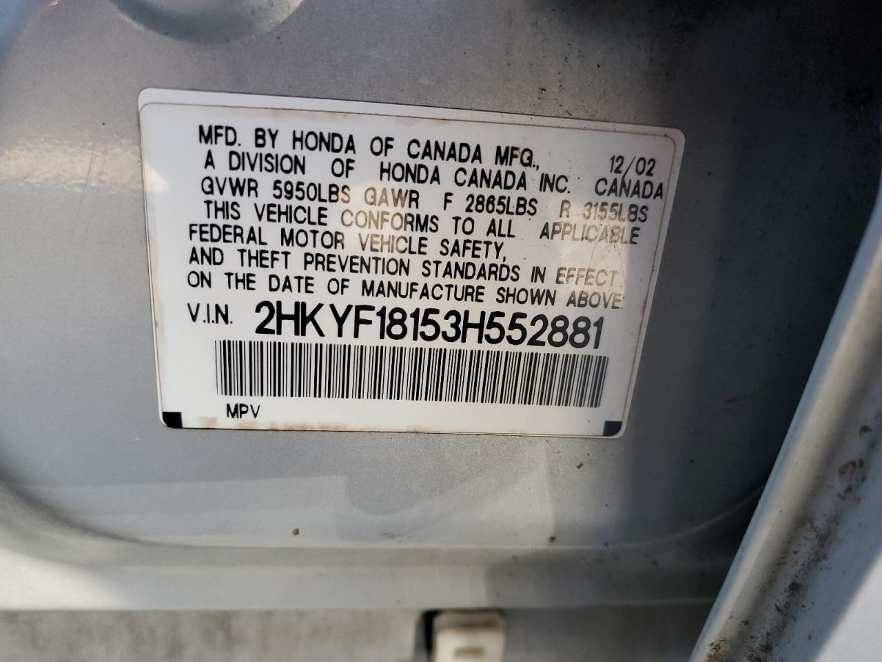 2003 HONDA PILOT LX photo 13