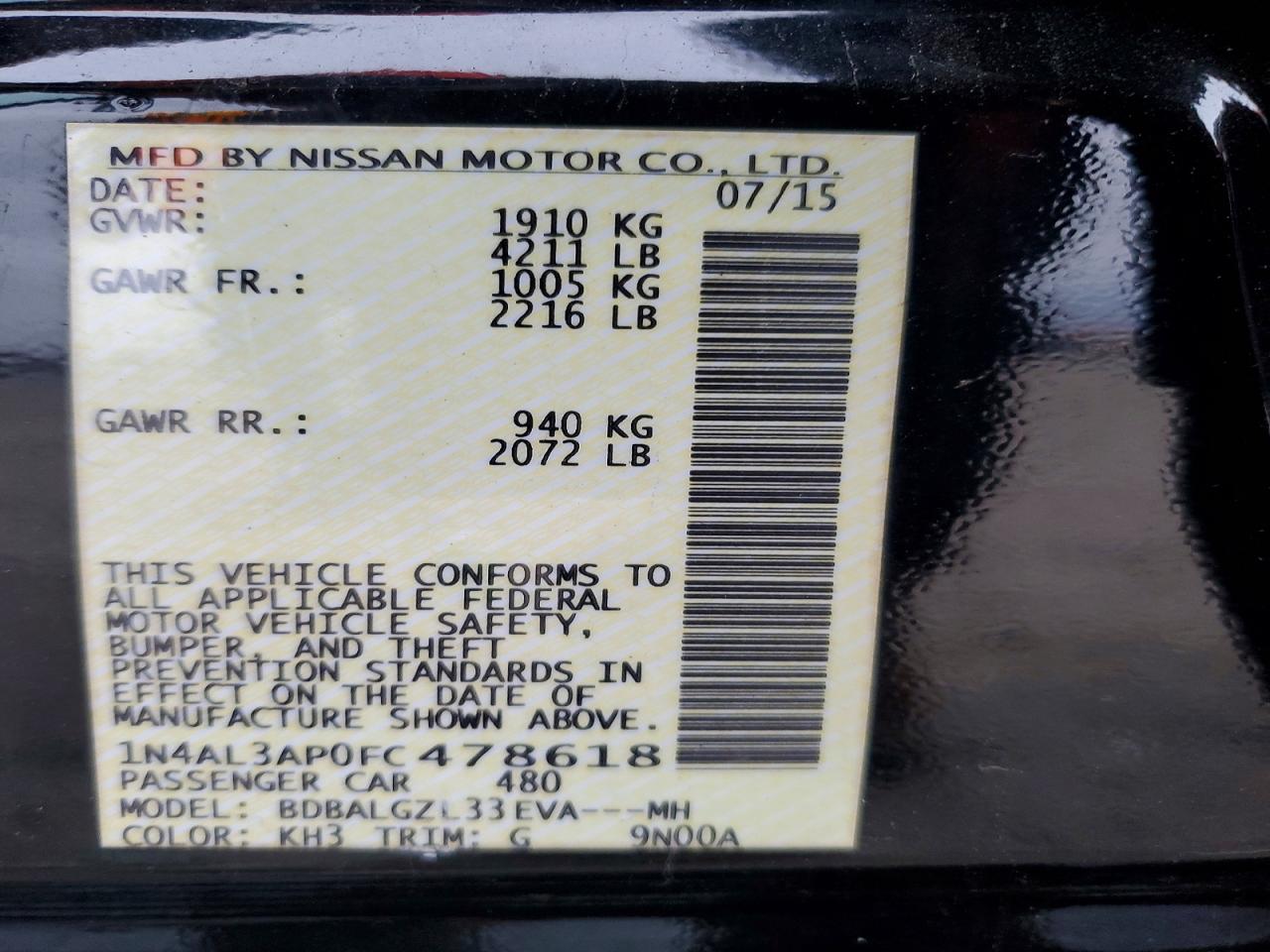 2015 NISSAN ALTIMA 2.5 photo 12