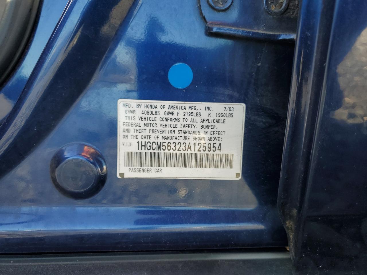 2003 HONDA ACCORD LX photo 12