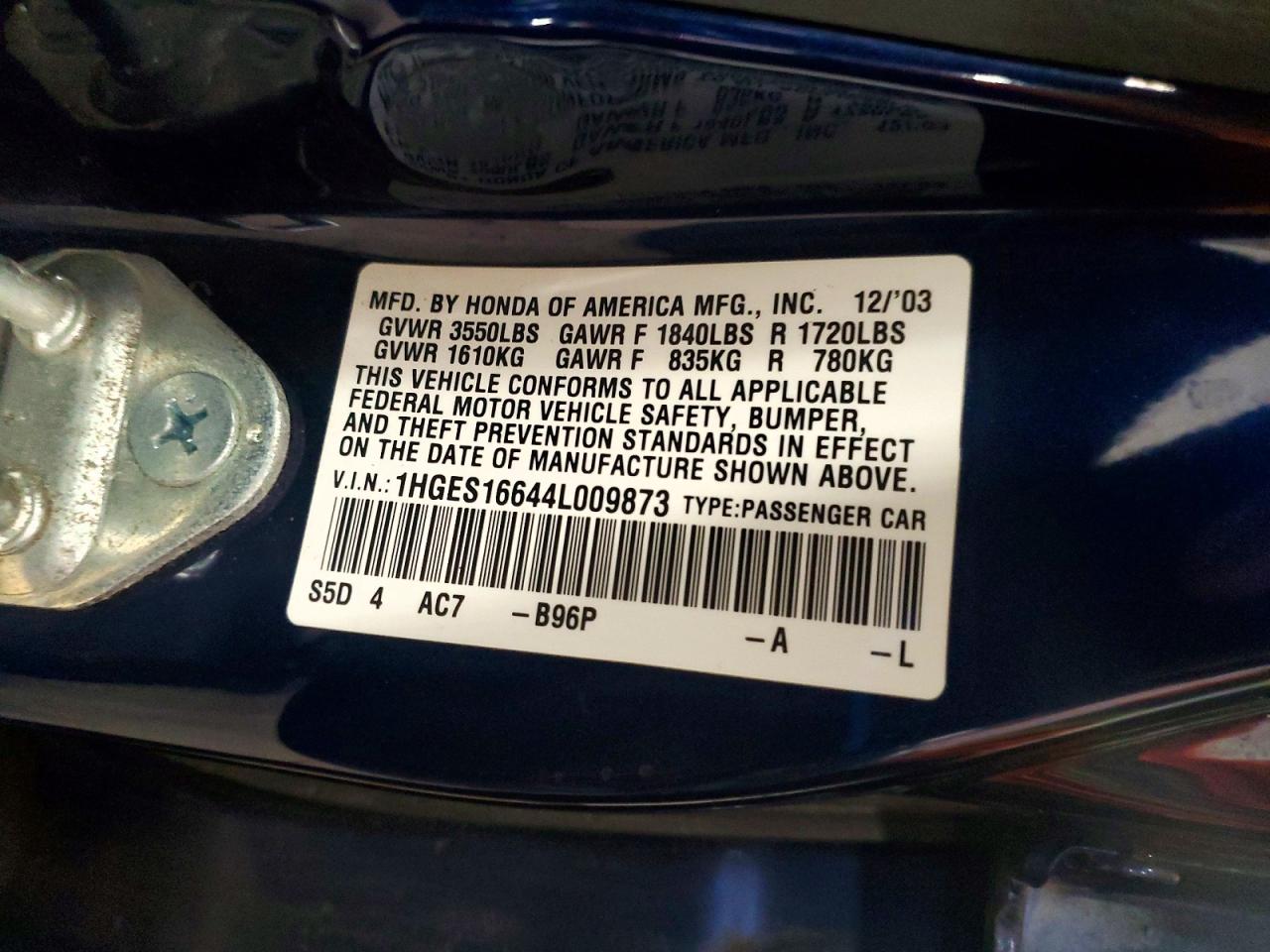 2004 HONDA CIVIC LX photo 12