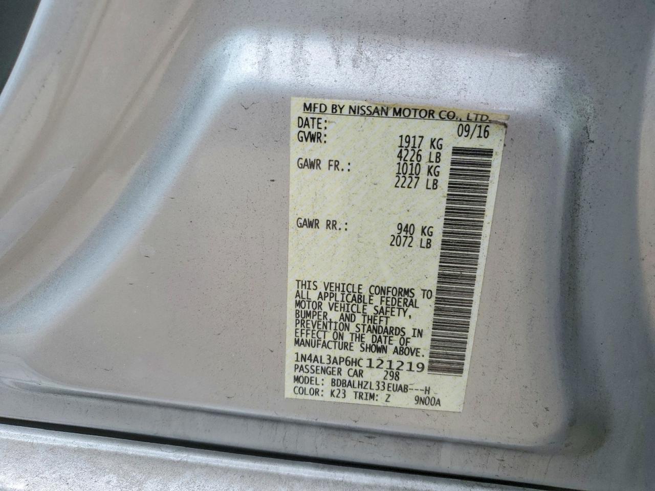 2017 NISSAN ALTIMA 2.5 photo 12